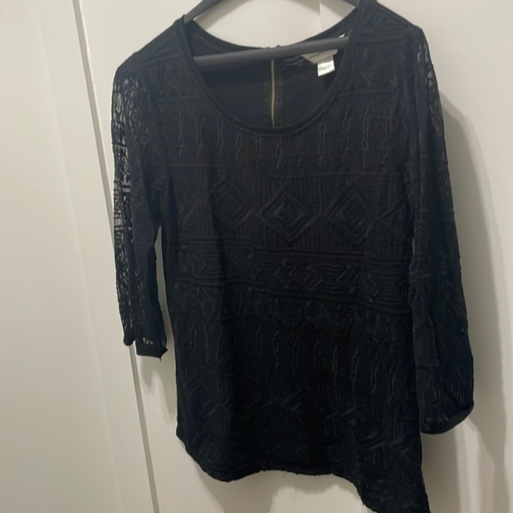 Christopher & Banks Black Lace Top Size Medium 3/4‎ inch sleeve